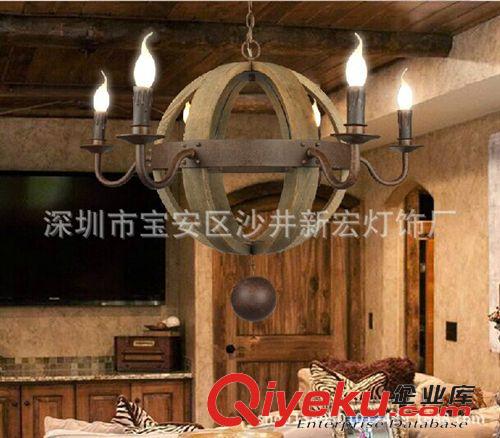 蠟燭燈 北歐復(fù)古工業(yè)風(fēng)地球鄉(xiāng)村會所木藝蠟燭吊燈美式客廳餐廳工程燈具原始圖片2