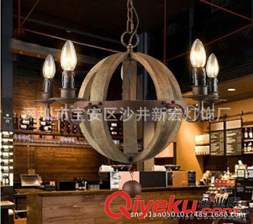 蠟燭燈 北歐復(fù)古工業(yè)風(fēng)地球鄉(xiāng)村會所木藝蠟燭吊燈美式客廳餐廳工程燈具原始圖片3