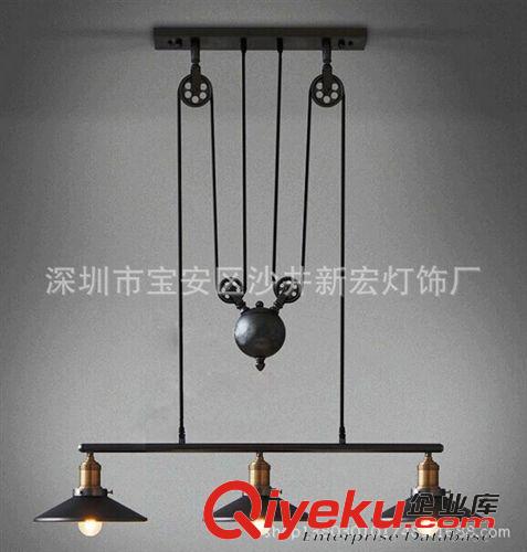 美式鄉村燈 美式鄉村可升降滑輪mj工業燈北歐復古餐廳吧臺伸縮鐵藝吊燈原始圖片2