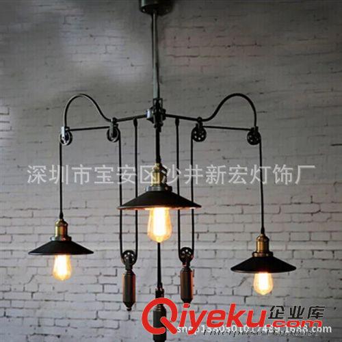 美式鄉(xiāng)村燈 工業(yè)Loft北歐復古可升降滑輪麻將燈美式鄉(xiāng)村客廳酒吧咖啡廳吊燈原始圖片2