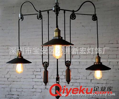 美式鄉(xiāng)村燈 工業(yè)Loft北歐復古可升降滑輪麻將燈美式鄉(xiāng)村客廳酒吧咖啡廳吊燈原始圖片3