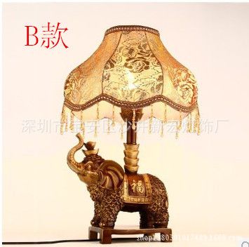 臺燈 歐式仿古經典美式客廳臥室床頭創意樹脂大象布藝裝飾臺燈原始圖片2