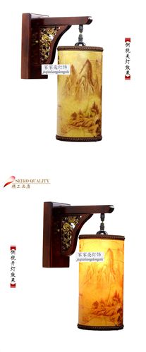 面積查找 中式仿羊皮古典木藝壁燈中國風(fēng)臥室客廳過道燈飾茶樓會(huì)所燈具5063原始圖片2