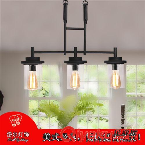 吊燈 美式餐廳吊燈鐵藝燈新古典燈具透明玻璃蠶絲燈泡{zx1}款7110-3I原始圖片2