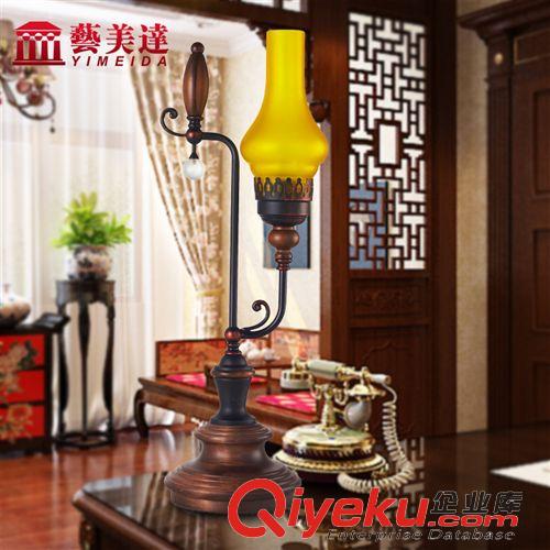 裝飾臺燈 藝美達實木玻璃懷舊復古臺燈 臥室客廳燈 學習臺燈裝飾燈原始圖片2