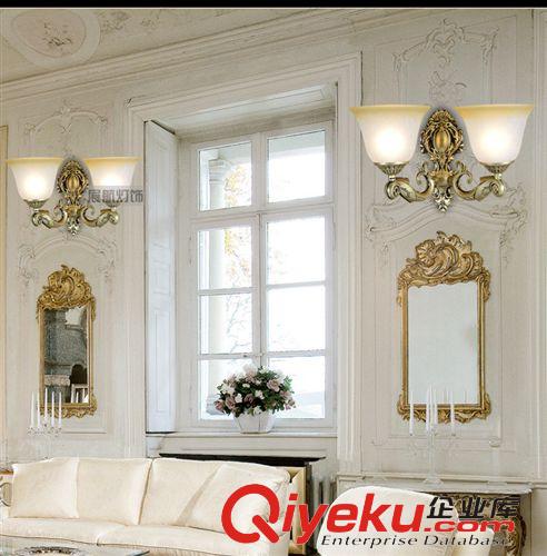 歐式壁燈 歐式雙頭壁燈鏡前燈床頭燈飾仿銅 客廳過(guò)道燈臥室床頭壁燈具鐵藝