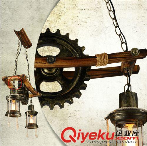 吊燈 設計師藝術創意燈具 美式鄉村復古實木吊燈 客廳餐廳吧臺仿古馬燈原始圖片3