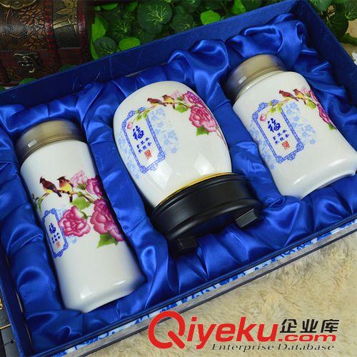 豪華杯子套裝系列 潮州陶瓷工藝品批發(fā)青花瓷保溫杯三件套裝酒店定制開業(yè)慶店禮品原始圖片2