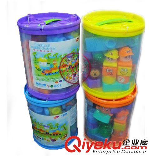 積木玩具 小額玩具混批發大號52PCS數字智力火車積木 彩色大桶裝百變積木原始圖片2