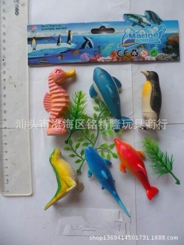 搪膠玩具 創(chuàng)意廣告贈(zèng)品 卡頭恐龍 動(dòng)物玩具 海洋動(dòng)物（6只4寸帶草混裝）