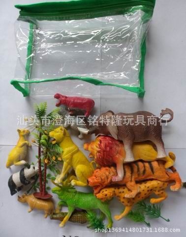 搪膠玩具 創(chuàng)意廣告贈品 卡頭恐龍 動物玩具 野生動物6只6寸6只帶樹裝原始圖片2