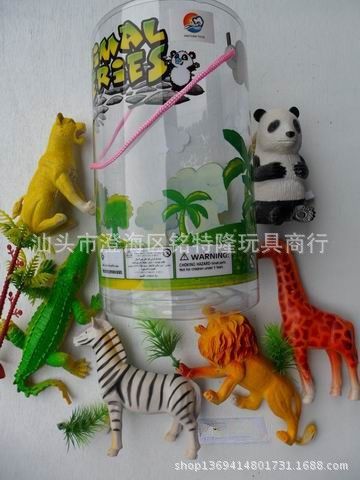搪膠玩具 創(chuàng)意廣告贈品 卡頭恐龍 動物玩具 野生動物6只6寸6只帶樹裝