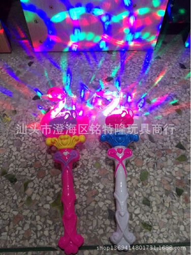 發(fā)光/閃光玩具 天鵝投影魔法棒 七彩閃光魔法棒 七彩旋轉音樂燈光閃光棒地攤熱銷原始圖片3