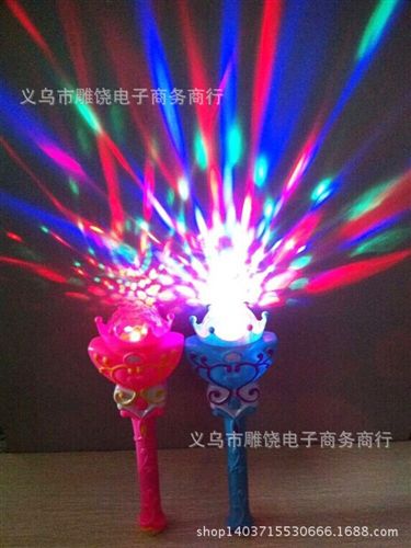 閃光棒 新款發光玩具批發 電動七彩音樂投影魔法棒 轉球蓮花棒 地攤熱銷原始圖片2