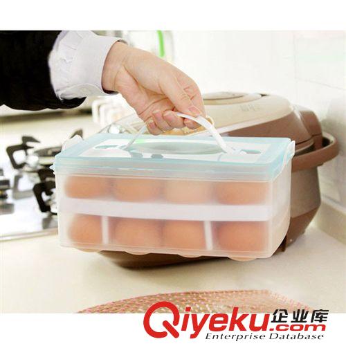 家居日用品 手提雙層雞蛋盒 冰箱保鮮儲(chǔ)物盒 廚房便攜式塑料盒 購(gòu)物手提盒子原始圖片3