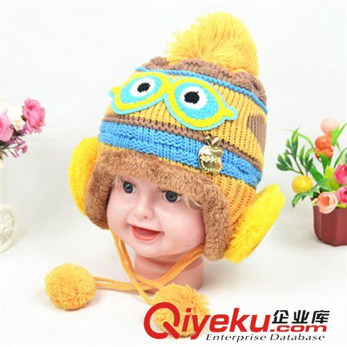 店長(zhǎng)推薦 批發(fā)供應(yīng)秋冬加絨針織寶寶護(hù)耳帽子 兒童眼鏡蘋果保暖毛線帽新款原始圖片2