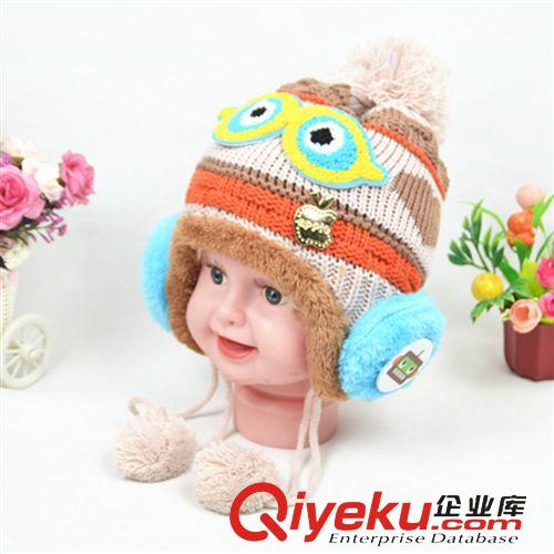 店長(zhǎng)推薦 批發(fā)供應(yīng)秋冬加絨針織寶寶護(hù)耳帽子 兒童眼鏡蘋果保暖毛線帽新款原始圖片3