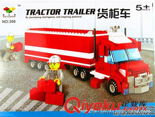 樂高式拼插玩具 順樂康306貨柜車兒童益智拼裝積木玩具手工塑料拼插組裝模型原始圖片2