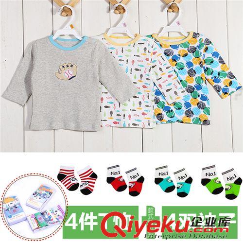 服裝專區(qū) 2014秋冬爆款 嬰兒純棉四件長袖T恤+4雙棉襪套裝 廠家批發(fā)原始圖片3