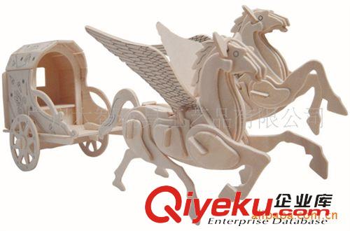 各類車模 供應四聯(lián)木制仿真飛馬拉車模型 立體拼圖DIY 拼裝模型益智玩具原始圖片2