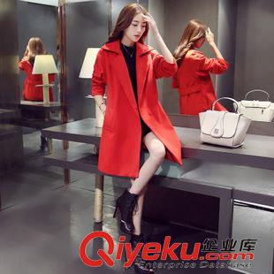秋冬季新款  2015秋冬新品  韓版中長款寬松顯瘦翻領(lǐng)呢子大衣 毛呢外套女原始圖片3