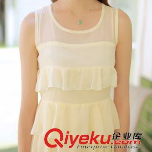 無袖連衣裙 2015夏新款韓版雪紡連衣裙不規則前短后長燕尾無袖禮服長裙原始圖片2