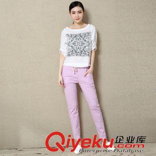 休閑褲打底褲 2015秋新款棉麻休閑褲子 復古亞麻寬松緊腰純色哈倫褲小腳長褲女原始圖片2