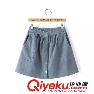 5.15 SX 15款 夏季韓版森女 全棉紐扣純色寬松半身裙短裙 女裝原始圖片2