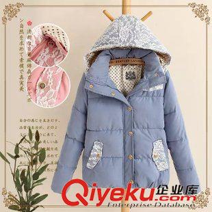 冬款加棉棉服/羽絨服 15冬款 森女系學院風蕾絲帽加棉加厚休閑棉衣棉服 女原始圖片3