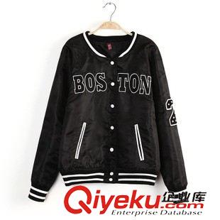 棒球服 波士頓字母boston黑色緞面棒球服外套 歐美訂單夾克