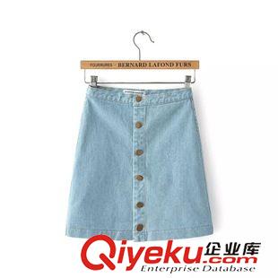 裙子 15款 歐美風(fēng)AA全棉牛仔水洗做舊 前排扣子牛仔一步裙裙子女原始圖片3