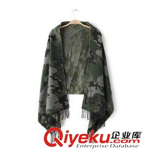 圍巾/脖 日單 14年迷彩提花仿羊絨流蘇圍巾披肩秋冬保暖 女原始圖片2