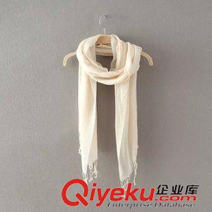 圍巾/脖 外貿原單 明星同款全羊毛純色四季百搭圍巾 流蘇女式披肩原始圖片3