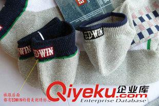 男毛巾襪 外貿原單毛巾底男船襪EDWIN刺繡LOGO男短襪煙臺昂優批發