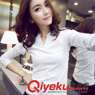 9.18新品 2015秋裝新款女裝名媛V領(lǐng)修身顯瘦純色打底衫百搭長(zhǎng)袖T恤一件代發(fā)原始圖片3