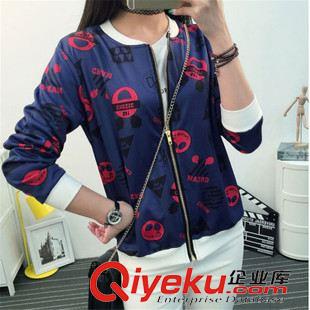 9.24新品 模特實(shí)拍  韓版修身百搭棒球服印花開衫外套拉鏈外套女棒球原始圖片3