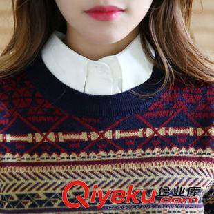 9.24新品 2015秋冬新款韓版圓領(lǐng)幾何圖案顯瘦修身打底衫針織套頭短款毛衣女原始圖片3