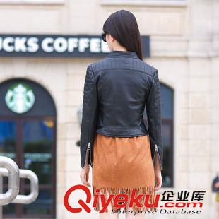9.27新品 2015秋季新款韓版短款修身機車女士皮衣圓領長袖純色短款外套批發原始圖片2