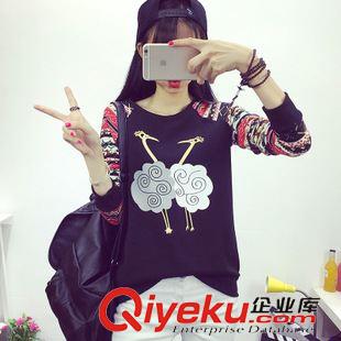 9.30新品 韓版2015秋冬新款女裝圓領長袖蕾絲拼接寬松衛衣加絨T恤打底衫潮