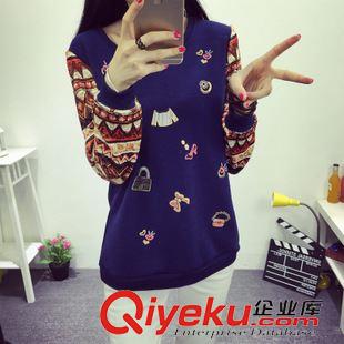 9.30新品 2015秋冬新款長袖t恤女韓版套頭寬松加絨加厚打底衫學生裝衛衣潮原始圖片2