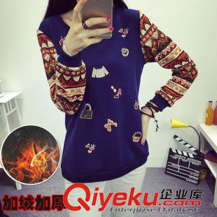 9.30新品 2015秋冬新款長袖t恤女韓版套頭寬松加絨加厚打底衫學生裝衛衣潮原始圖片3