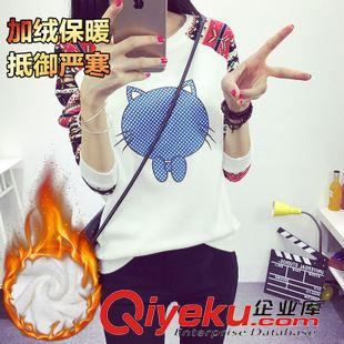 9.30新品 2015秋冬裝新款韓版寬松圓領(lǐng)卡通學(xué)生衛(wèi)衣女加絨加厚T恤打底衫潮原始圖片2
