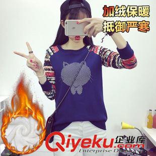 9.30新品 2015秋冬裝新款韓版寬松圓領(lǐng)卡通學(xué)生衛(wèi)衣女加絨加厚T恤打底衫潮原始圖片3