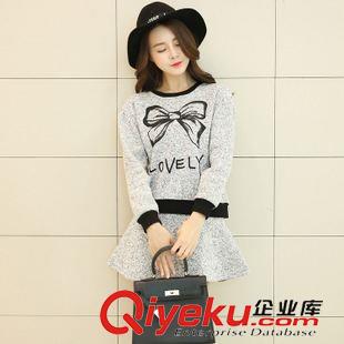 8.14新品 2015秋裝新款女裝韓版大碼寬松圓領(lǐng)印花長袖上衣短裙休閑兩件套裝原始圖片2