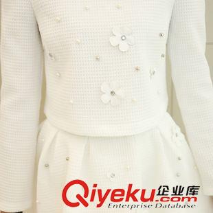 8.14新品 2015秋裝新品女韓版鑲花朵釘珠時(shí)尚顯瘦兩件套休閑連衣裙短裙套裝原始圖片2