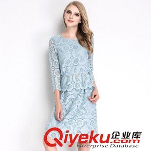 8.18新品 2015秋裝女裝新款 松緊腰蕾絲上衣+半身裙時(shí)尚名媛小香風(fēng)兩件套裝原始圖片2