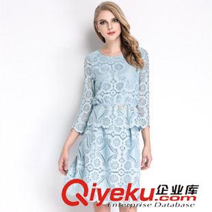 8.18新品 2015秋裝女裝新款 松緊腰蕾絲上衣+半身裙時(shí)尚名媛小香風(fēng)兩件套裝原始圖片3