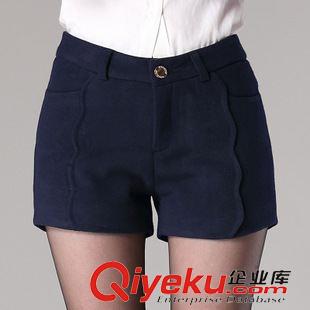 8.29新品 2015秋冬新款氣質(zhì)淑女波浪邊毛呢短褲女式直筒打底純色外穿靴褲潮