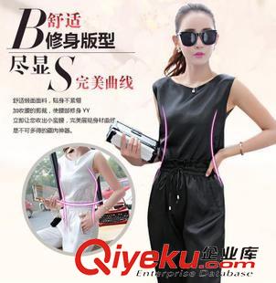 6.12新品 2015夏季新款女韓版純色無(wú)袖背心上衣松緊腰長(zhǎng)褲休閑小香風(fēng)兩件套