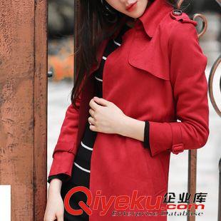 外套 歐洲站2015秋季新款歐美中長款修身薄鹿皮絨女士風衣女系帶外套潮原始圖片2